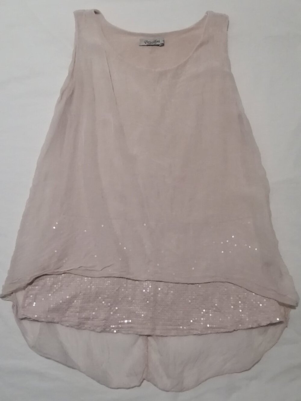 Elena Baldi Signature 100% Silk Layered Top w/Sequined Hem
